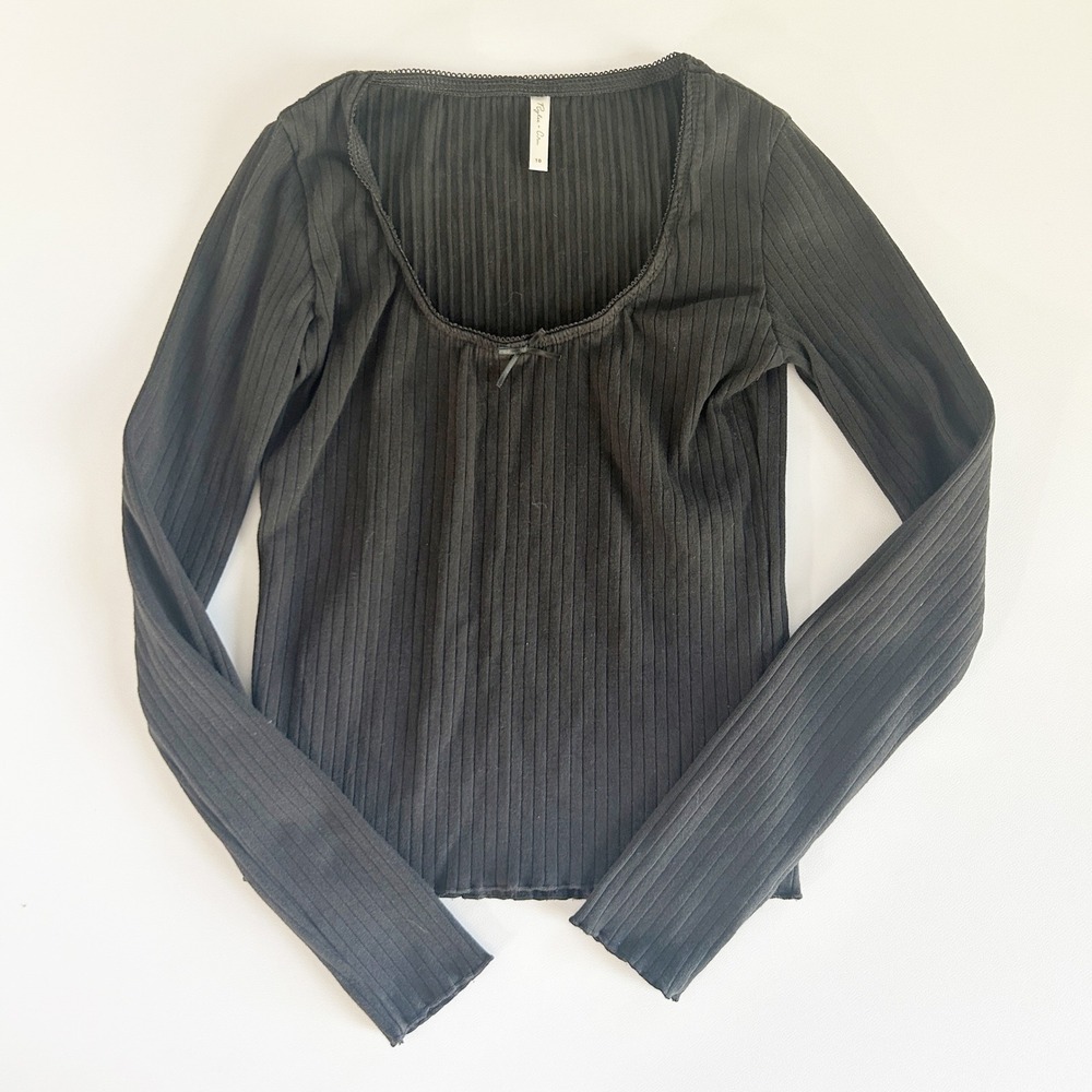 Rylee + Cru Girls Ribbed Lettuce Trim Coquette Balletcore Long Sleeve Top 10
